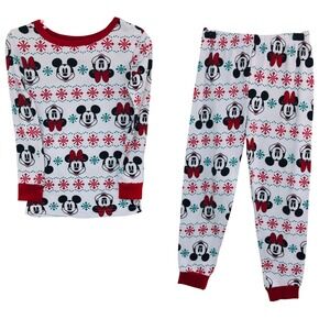 Disney Mickey Minnie Mouse‎ PJs Pajamas Set Kids Size 5T Snowflake Holiday